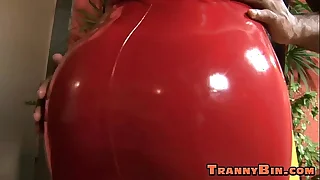 Sexy blonde latex boom box ass